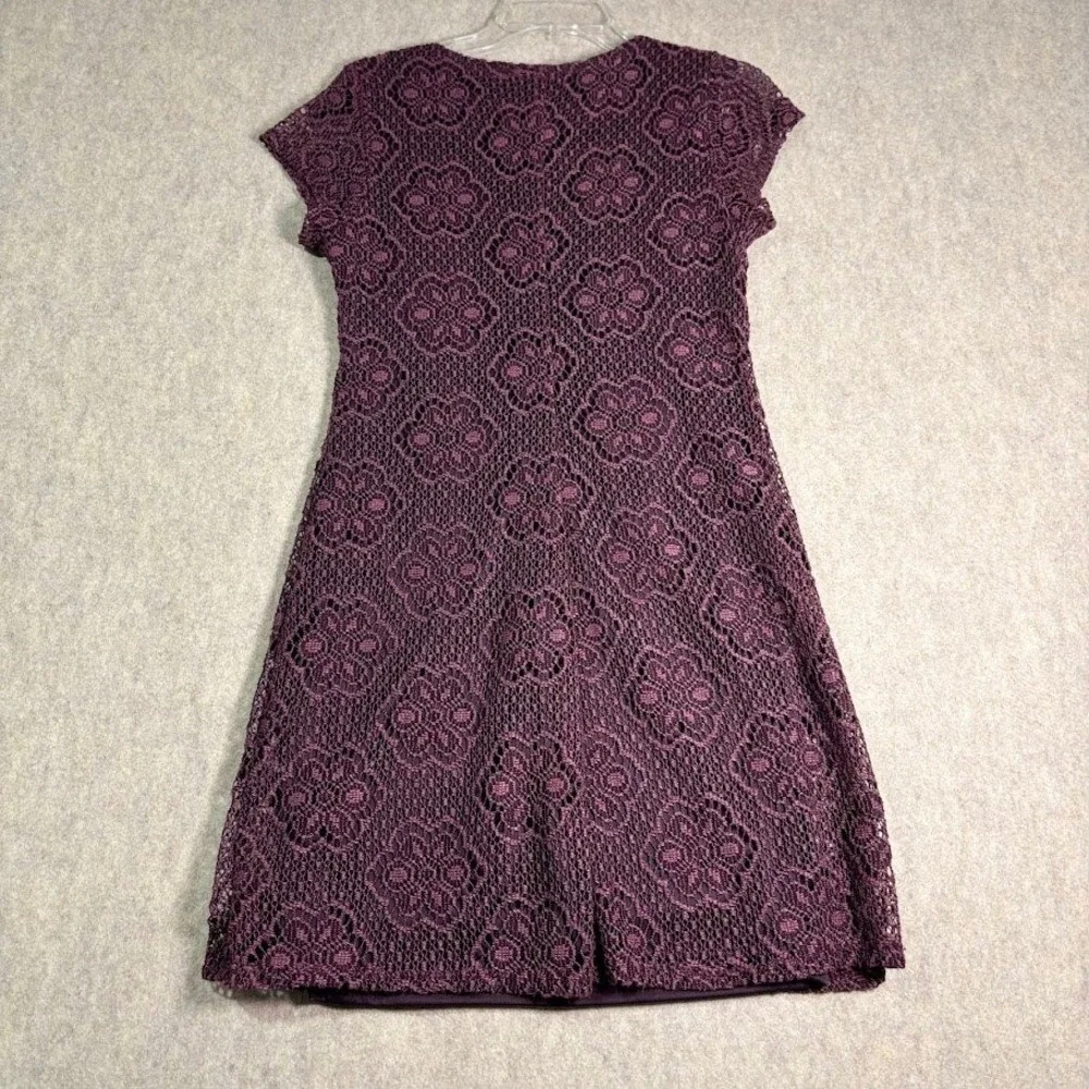 Mirrors Lace Dress Womens Large Purple Modal Blend Cap Sleeve‎ Lace Sheath Boho